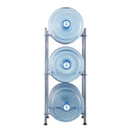 VEVOR 3 Tiers Water Jug Holder, 5 Gallon Water Bottle Holder, Single Row Water Bottle Rack for 3 Bottles, Heavy Duty Water Jug Rack for Kitchen, Office, Living Room, Silver