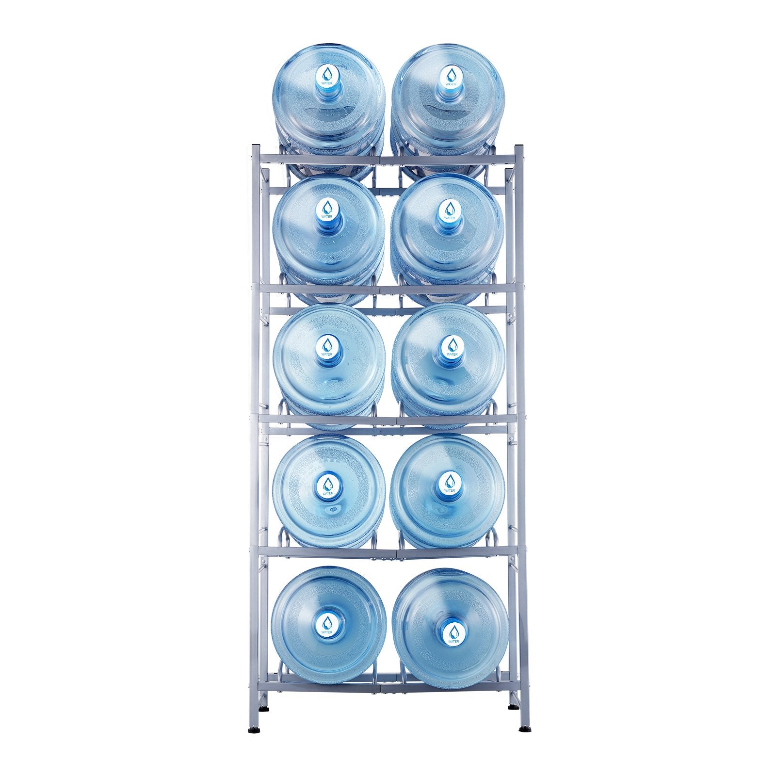 VEVOR 5 Tiers Water Jug Holder, 5 Gallon Water Bottle Holder, Double Row Water Bottle Rack for 10 Bottles, Heavy Duty Water Jug Rack for Kitchen, Office, Living Room, Silver Gray