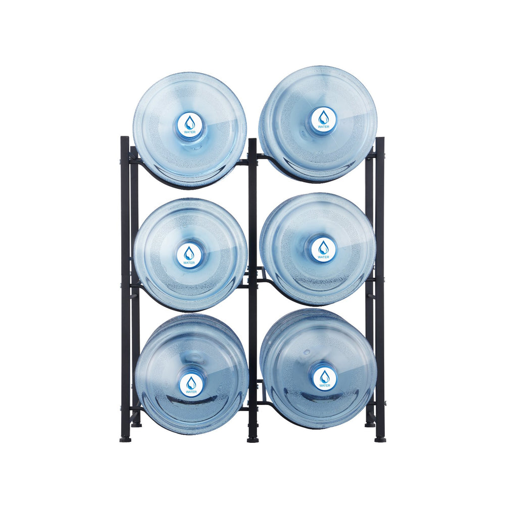 VEVOR 3 Tiers Water Jug Holder, 5 Gallon Water Bottle Holder, Double Row Water Bottle Rack for 6 Bottles, Heavy Duty Water Jug Rack for Kitchen, Office, Living Room, Black
