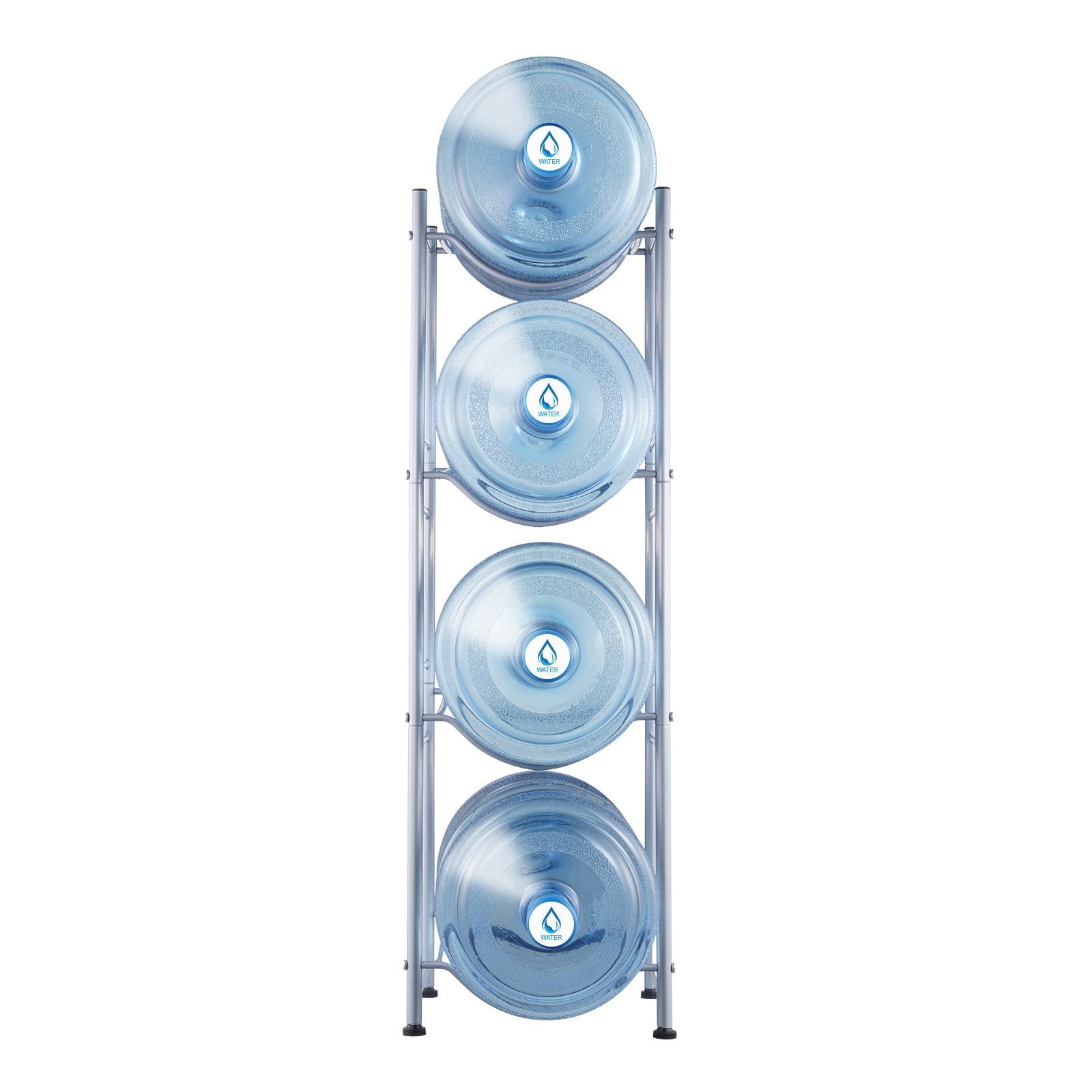 VEVOR 4 Tiers Water Jug Holder, 5 Gallon Water Bottle Holder, Single Row Water Bottle Rack for 4 Bottles, Heavy Duty Water Jug Rack for Kitchen, Office, Living Room, Silver