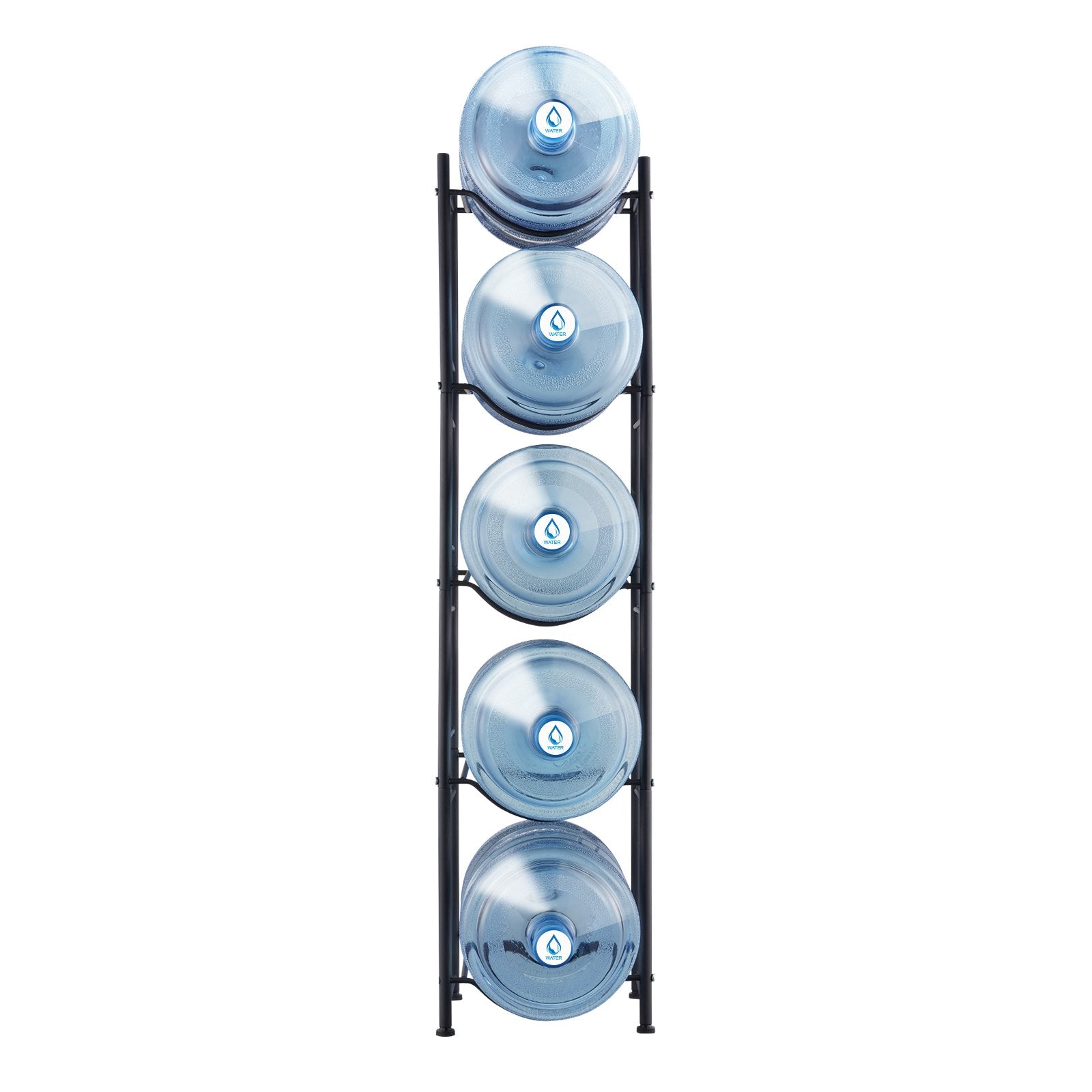 VEVOR 5 Tiers Water Jug Holder Single Row Water Bottle Rack for 5 Bottles, Heavy Duty Water Dispenser Rack with 5 Slots for Gallon Jugs, Detachable Water Storage Shelf Organizer for Home Living Room Office, Black