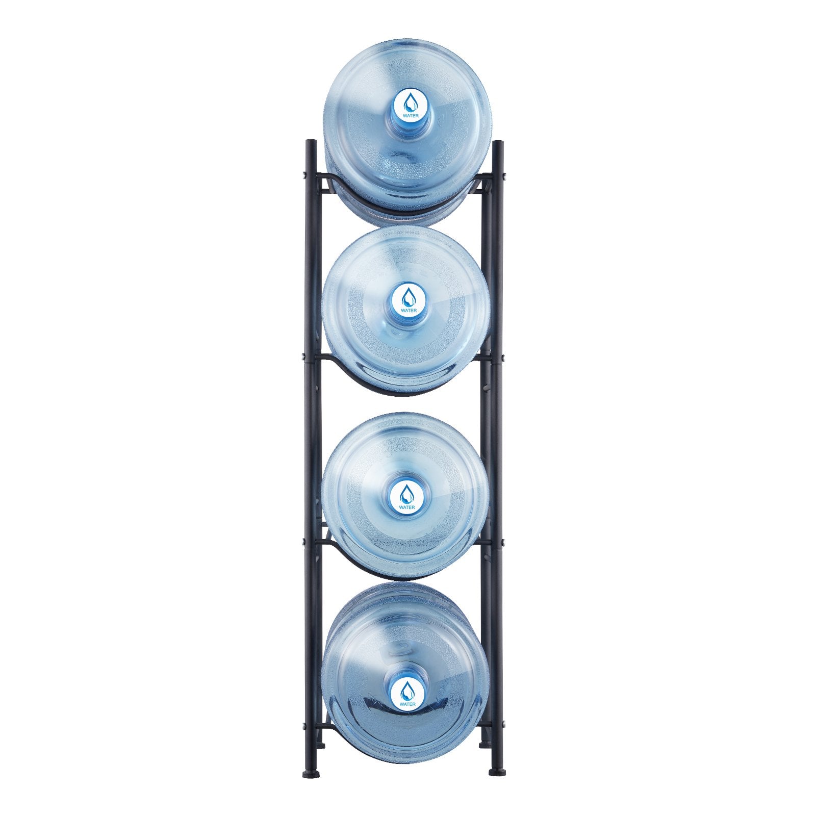 VEVOR 4 Tiers Water Jug Holder, 5 Gallon Water Bottle Holder, Single Row Water Bottle Rack for 4 Bottles, Heavy Duty Water Jug Rack for Kitchen, Office, Living Room, Black
