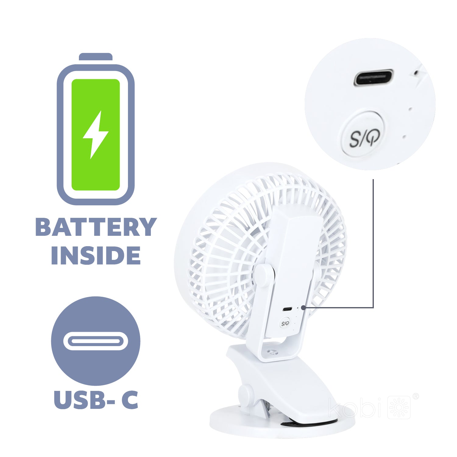 Desk fan VIENTO CLIP white Kobi Windstar