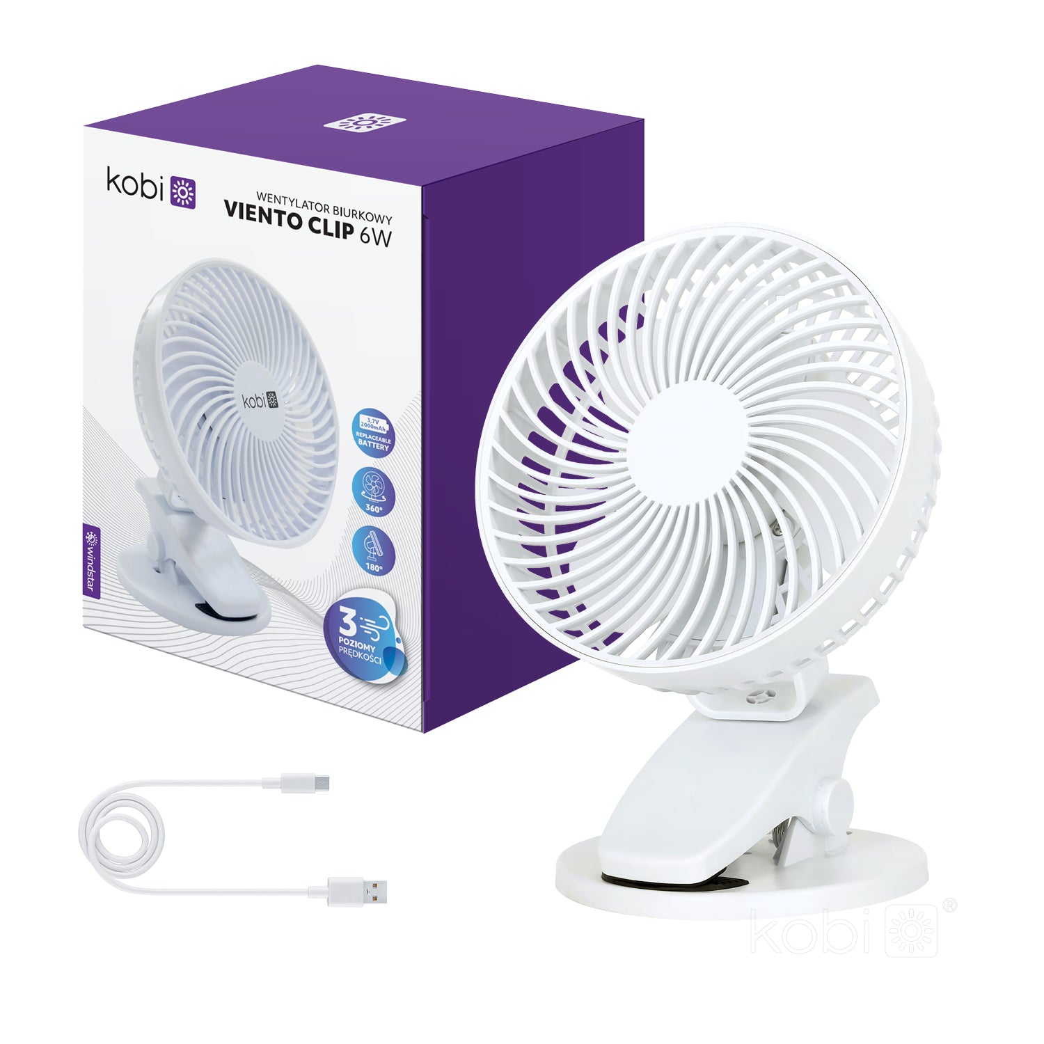 Desk fan VIENTO CLIP white Kobi Windstar