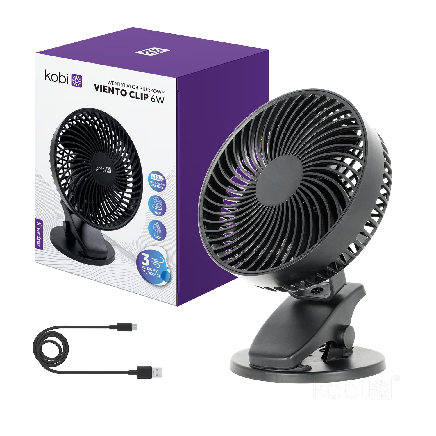 Desk fan VIENTO CLIP black Kobi Windstar
