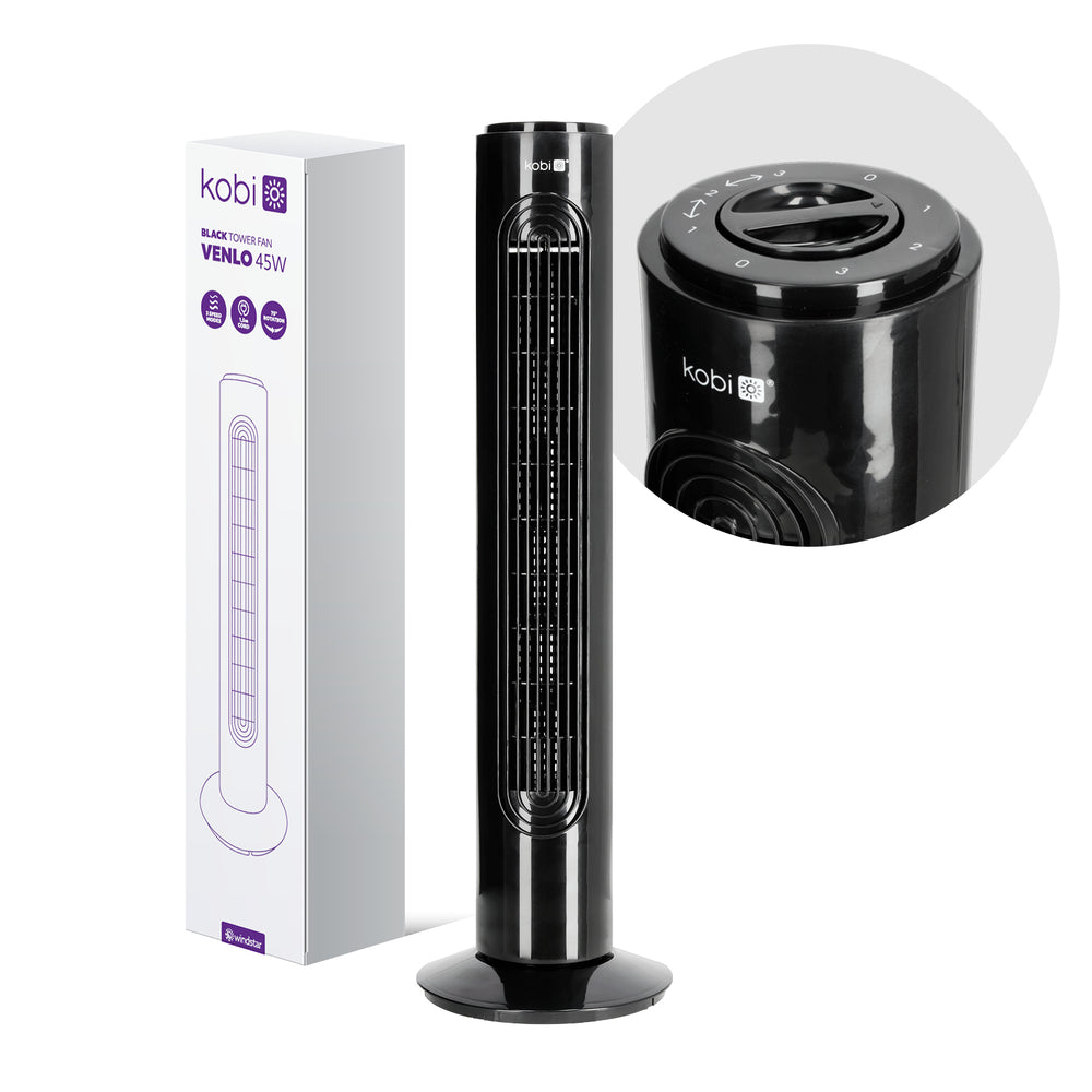 Tower fan VENLO 45W black Kobi