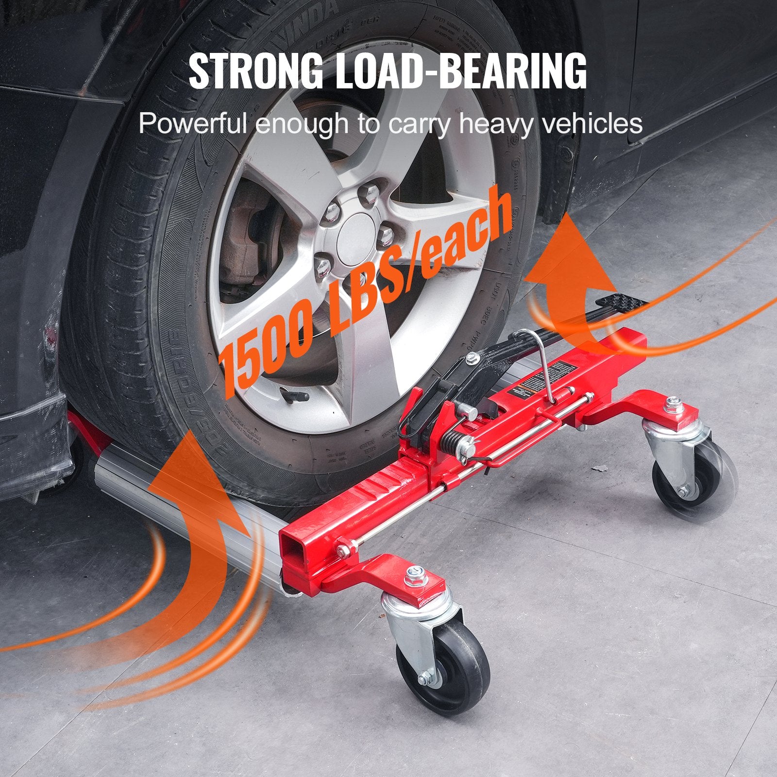 VEVOR Wheel Dolly, Max Capacity 1500 Lbs Car Dolly, Car Jack Dolly Lifter with 360° Rotatable Wheels, Heavy Duty Vehicle Positioning Ratchet Tire Jack, for Vehicle Car Auto Repair Moving, Set of 2