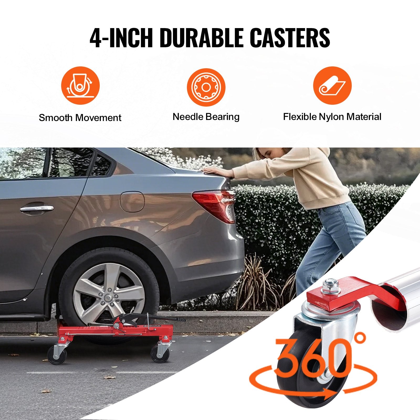 VEVOR Wheel Dolly, Max Capacity 1500 Lbs Car Dolly, Car Jack Dolly Lifter with 360° Rotatable Wheels, Heavy Duty Vehicle Positioning Ratchet Tire Jack, for Vehicle Car Auto Repair Moving, Set of 2