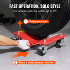 VEVOR Wheel Dolly, 8000 lbs Capacity Heavy-Duty Steel Car Mover, Wheel Dolly Car Tire Stake Set with Brakes, Vehicle Moving Cart Moving Cars, Trucks, Trailers, Motorcycles, and Boats, Set of 4, Red