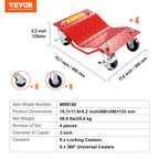 VEVOR Wheel Dolly, 8000 lbs Capacity Heavy-Duty Steel Car Mover, Wheel Dolly Car Tire Stake Set with Brakes, Vehicle Moving Cart Moving Cars, Trucks, Trailers, Motorcycles, and Boats, Set of 4, Red