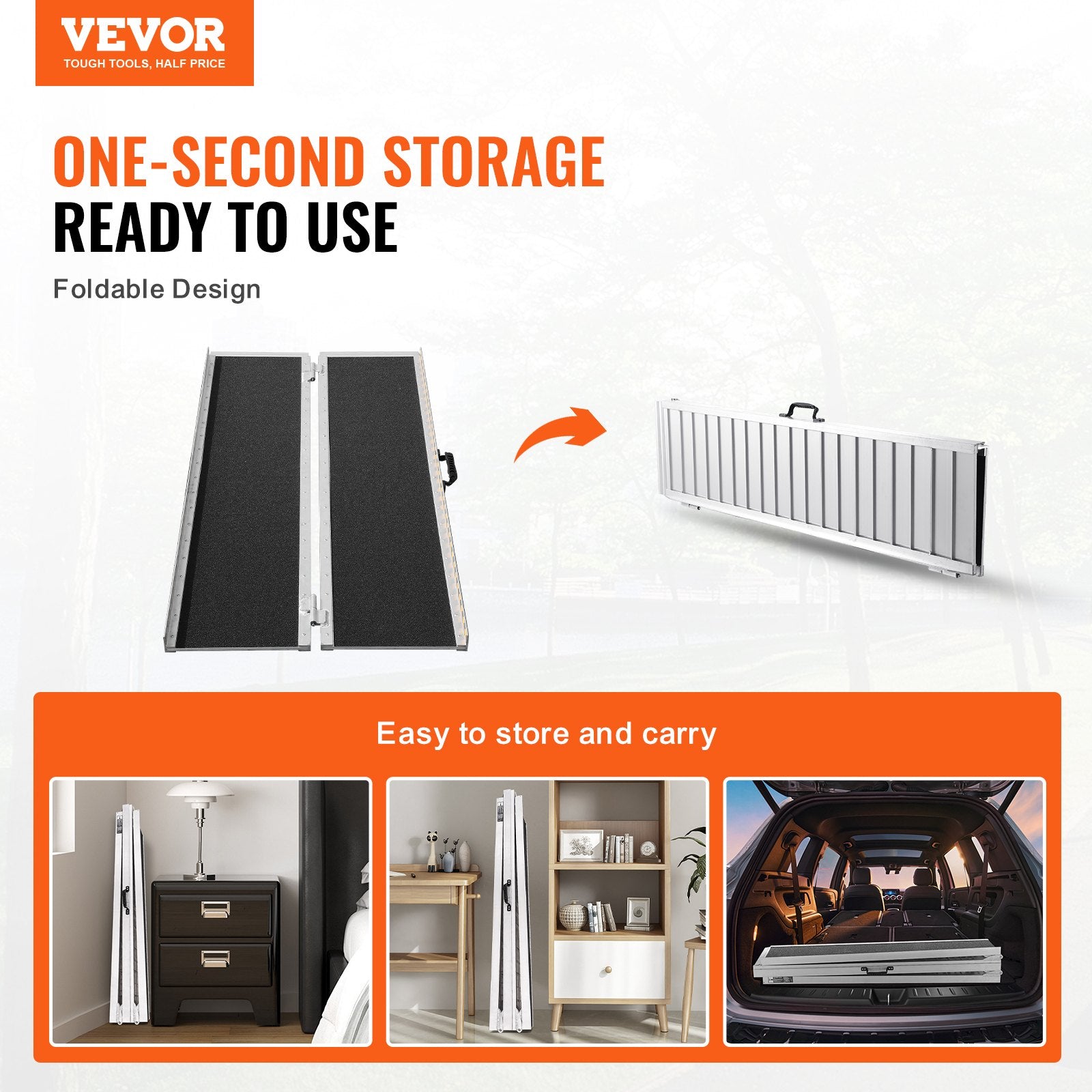 VEVOR Portable Wheelchair Ramp, 182.9 cm 362.9 kg Capacity, Non-Slip Aluminum Folding Threshold Ramp, Foldable Mobility Scooter Ramp Wheel Chair Ramp, Handicap Ramp for Home Steps, Stairs, Doorways, Curbs