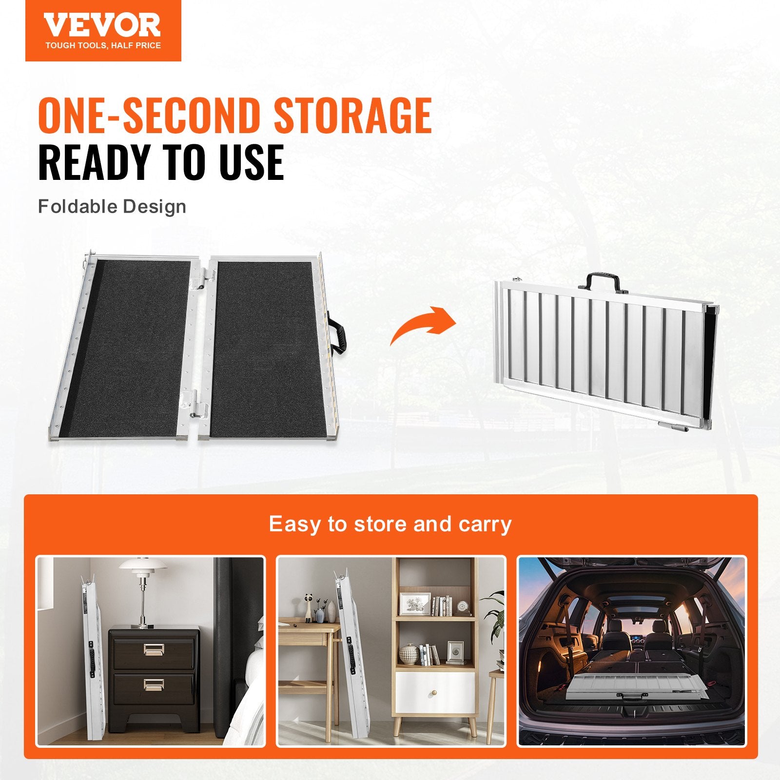 VEVOR Portable Wheelchair Ramp, 61 cm 362.9 kg Capacity, Non-Slip Aluminum Folding Threshold Ramp, Foldable Mobility Scooter Ramp Wheel Chair Ramp, Handicap Ramp for Home Steps, Stairs, Doorways, Curbs