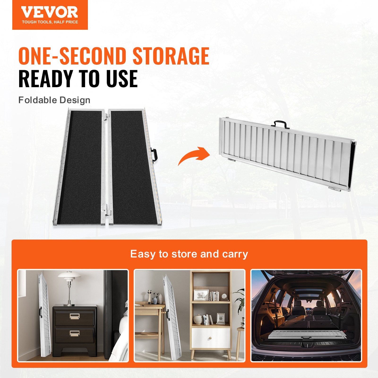 VEVOR Portable Wheelchair Ramp, 152 cm 363 kg Capacity, Non-Slip Aluminum Folding Threshold Ramp, Foldable Mobility Scooter Ramp Wheel Chair Ramp, Handicap Ramp for Home Steps, Stairs, Doorways, Curbs