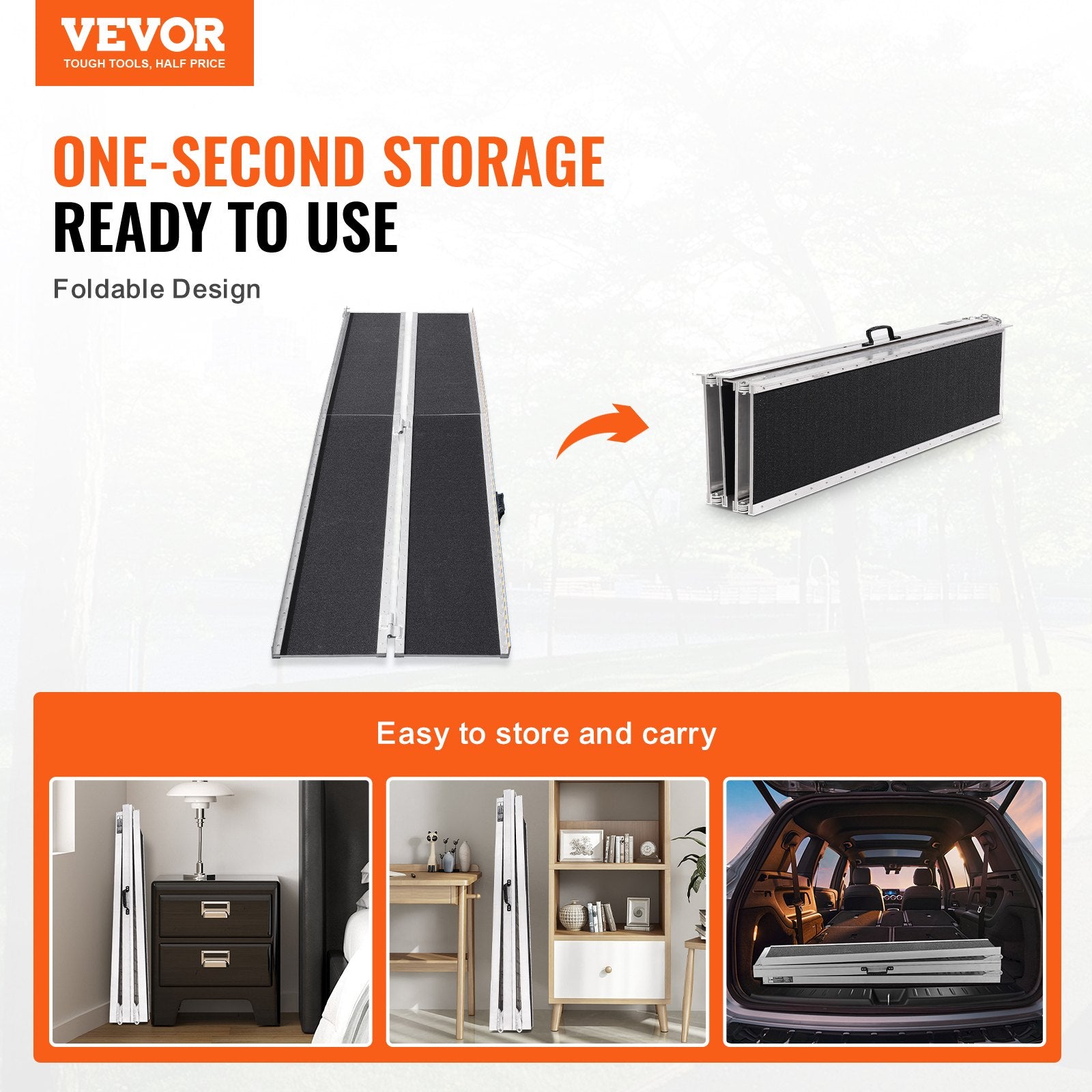 VEVOR Portable Wheelchair Ramp, 304.8 cm 363 kg Capacity, Non-Slip Aluminum Folding Threshold Ramp, Foldable Mobility Scooter Ramp Wheel Chair Ramp, Handicap Ramp for Home Steps, Stairs, Doorways, Curbs