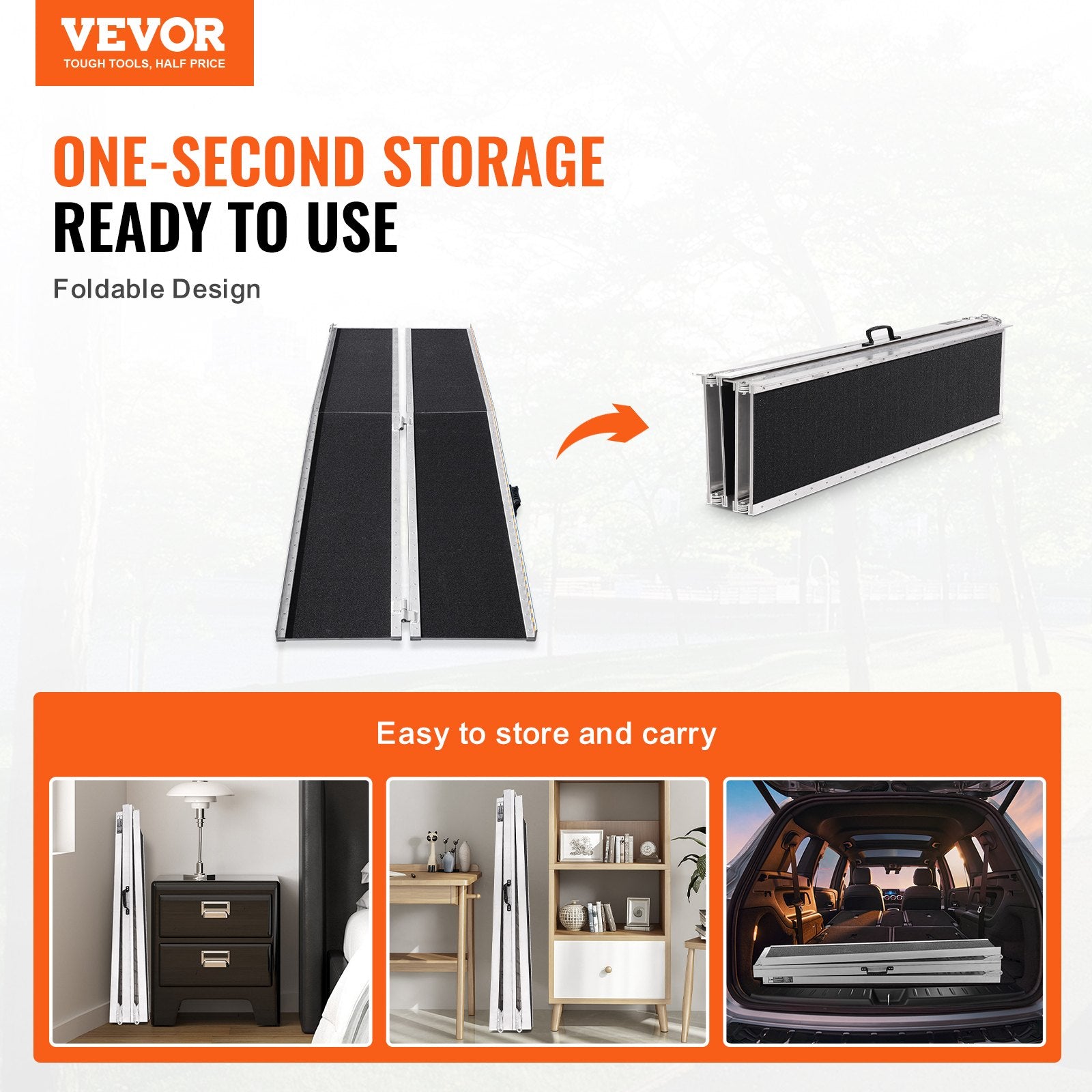 VEVOR Portable Wheelchair Ramp, 243.8 cm 363 kg Capacity, Non-Slip Aluminum Folding Threshold Ramp, Foldable Mobility Scooter Ramp Wheel Chair Ramp, Handicap Ramp for Home Steps, Stairs, Doorways, Curbs