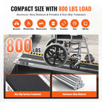 VEVOR Portable Wheelchair Ramp, 182.9 cm 362.9 kg Capacity, Non-Slip Aluminum Folding Threshold Ramp, Foldable Mobility Scooter Ramp Wheel Chair Ramp, Handicap Ramp for Home Steps, Stairs, Doorways, Curbs