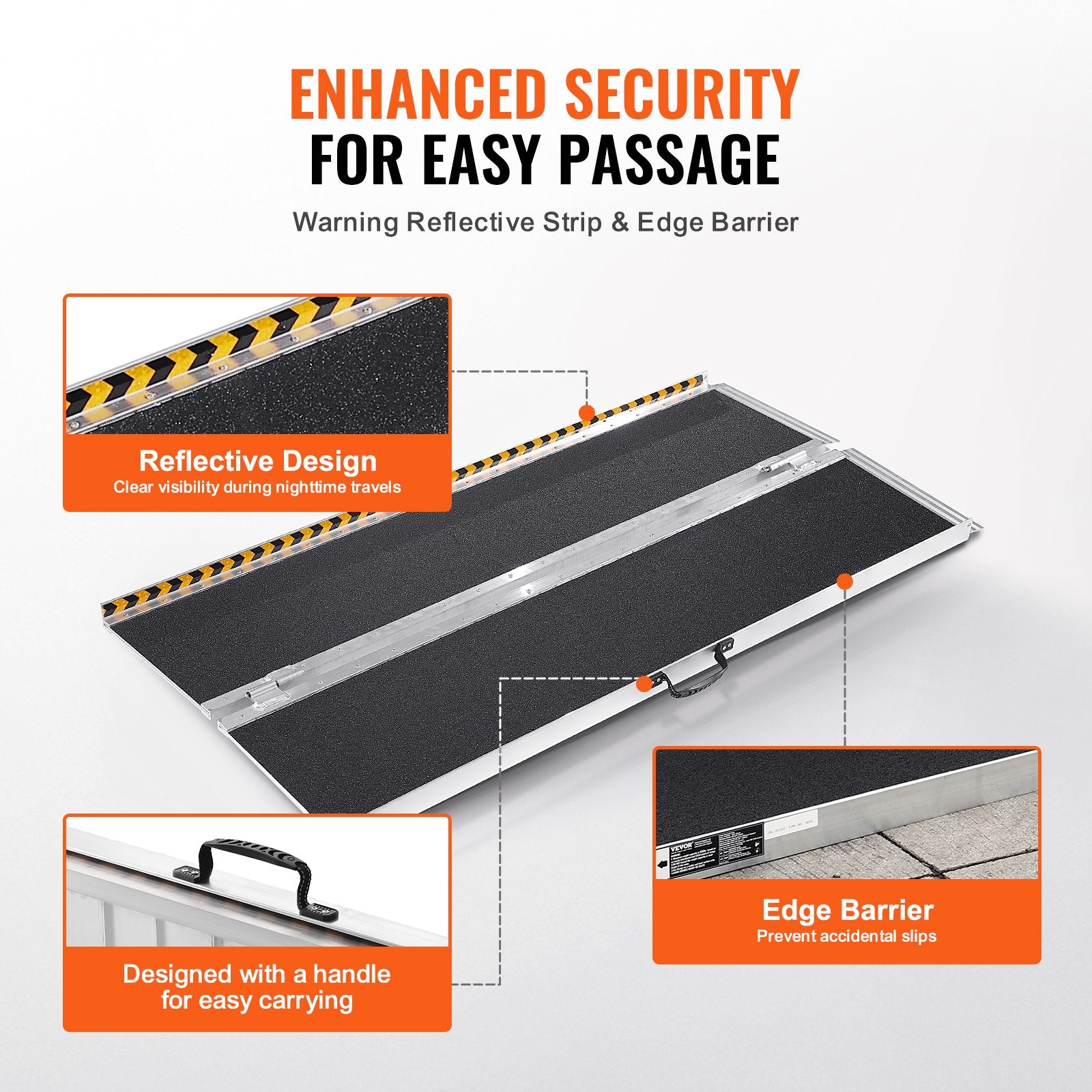 VEVOR Portable Wheelchair Ramp, 182.9 cm 362.9 kg Capacity, Non-Slip Aluminum Folding Threshold Ramp, Foldable Mobility Scooter Ramp Wheel Chair Ramp, Handicap Ramp for Home Steps, Stairs, Doorways, Curbs