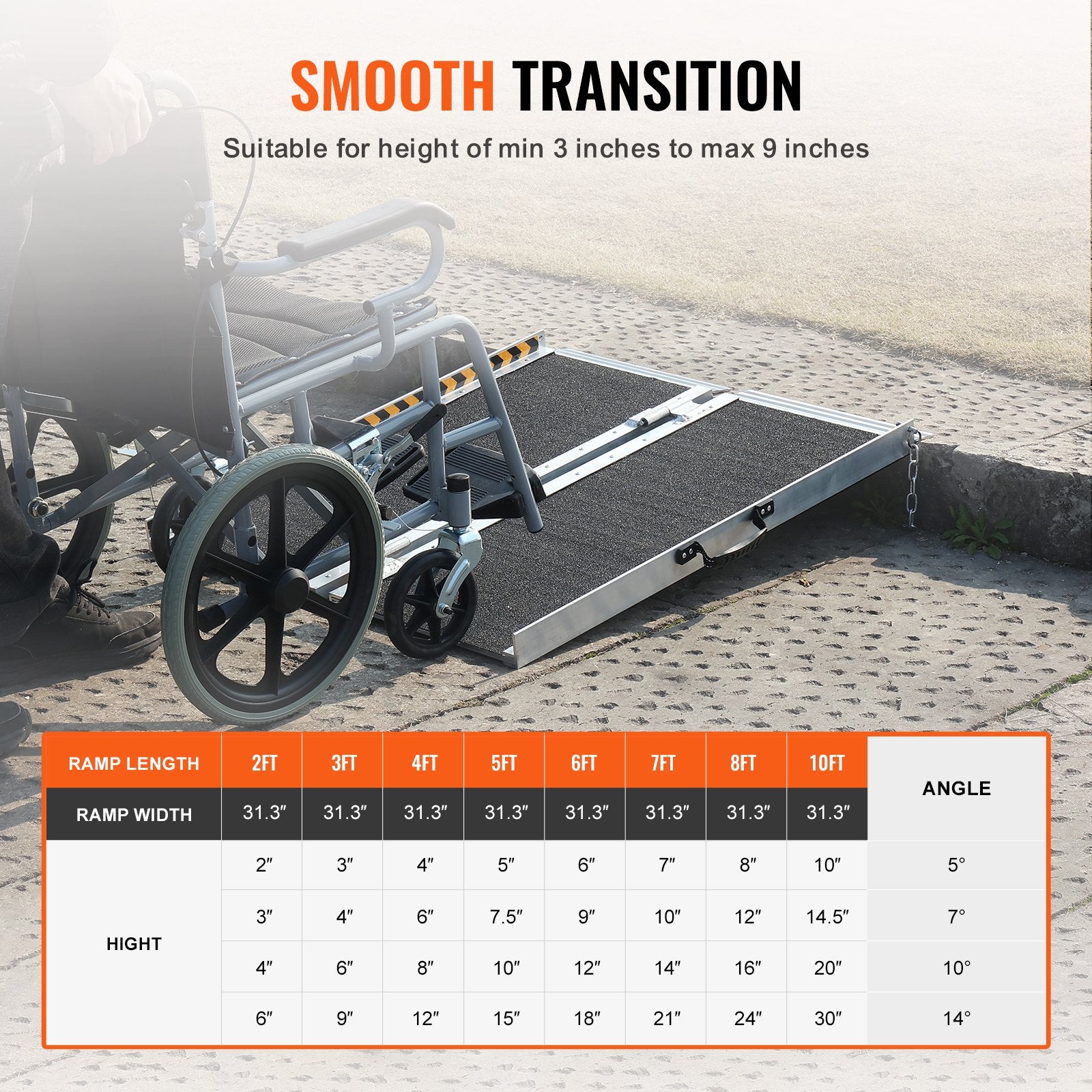 VEVOR Portable Wheelchair Ramp, 91.4 cm 362.9 kg Capacity, Non-Slip Aluminum Folding Threshold Ramp, Foldable Mobility Scooter Ramp Wheel Chair Ramp, Handicap Ramp for Home Steps, Stairs, Doorways, Curbs