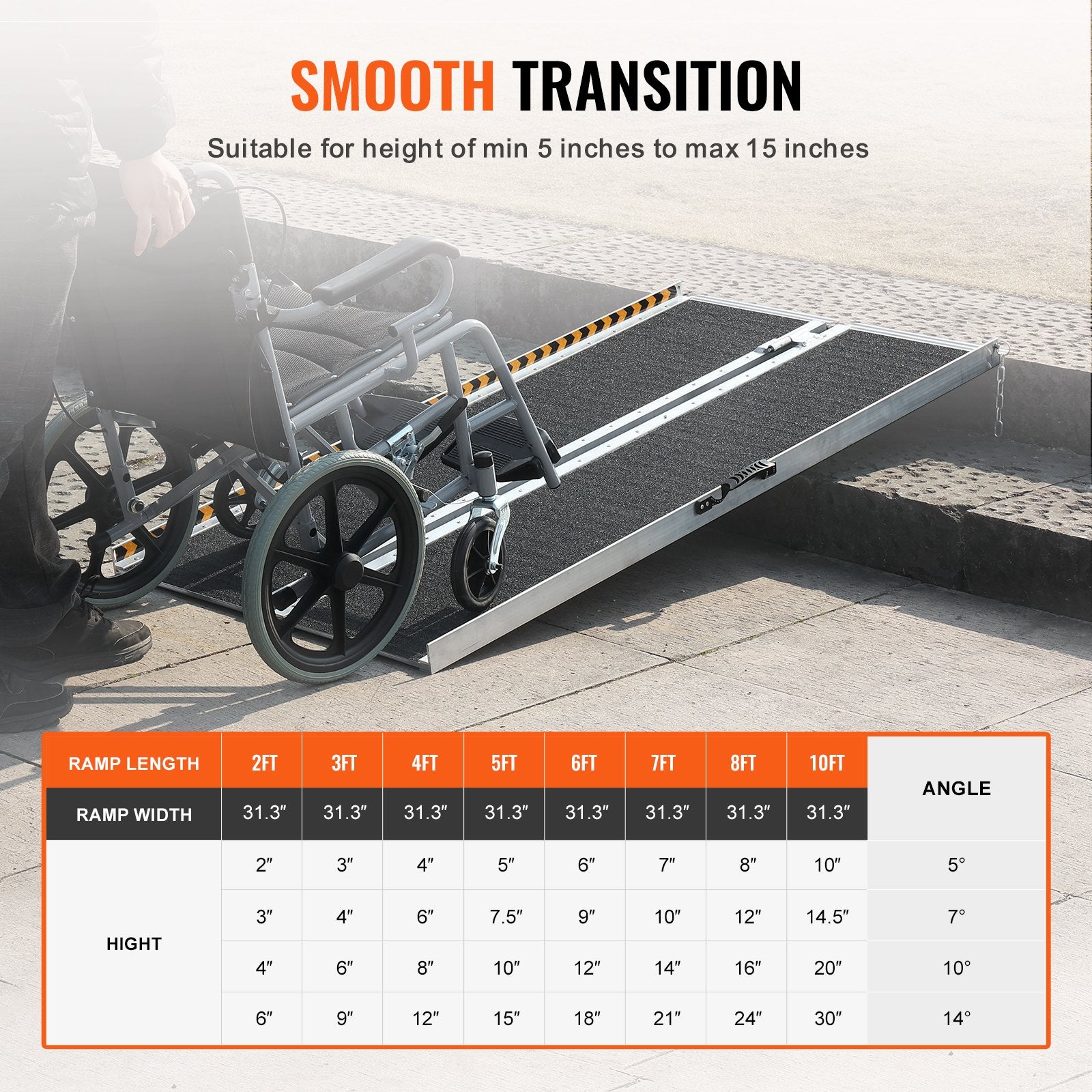 VEVOR Portable Wheelchair Ramp, 152 cm 363 kg Capacity, Non-Slip Aluminum Folding Threshold Ramp, Foldable Mobility Scooter Ramp Wheel Chair Ramp, Handicap Ramp for Home Steps, Stairs, Doorways, Curbs