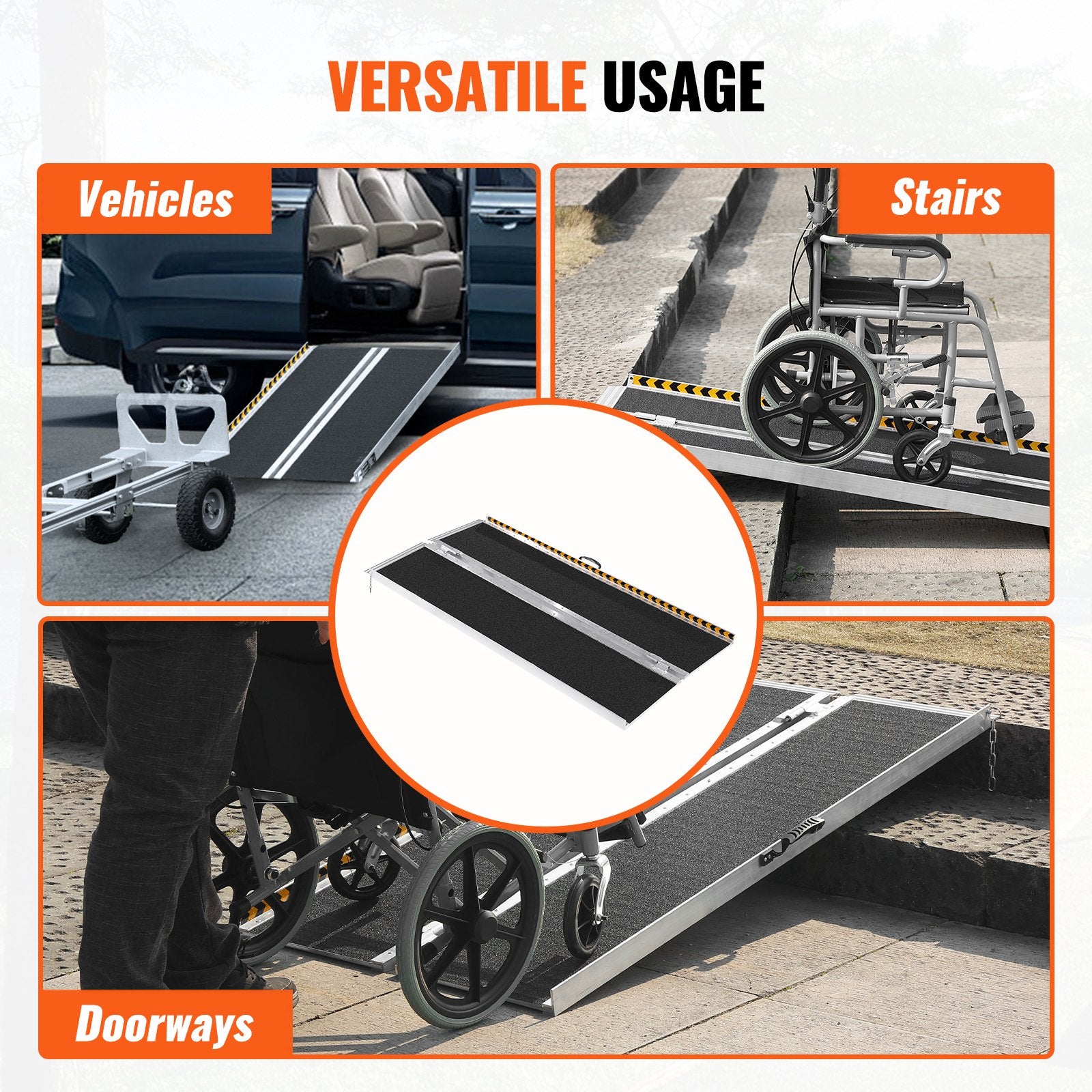 VEVOR Portable Wheelchair Ramp, 182.9 cm 362.9 kg Capacity, Non-Slip Aluminum Folding Threshold Ramp, Foldable Mobility Scooter Ramp Wheel Chair Ramp, Handicap Ramp for Home Steps, Stairs, Doorways, Curbs