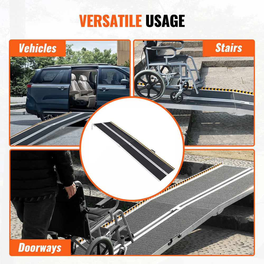 VEVOR Portable Wheelchair Ramp, 304.8 cm 363 kg Capacity, Non-Slip Aluminum Folding Threshold Ramp, Foldable Mobility Scooter Ramp Wheel Chair Ramp, Handicap Ramp for Home Steps, Stairs, Doorways, Curbs