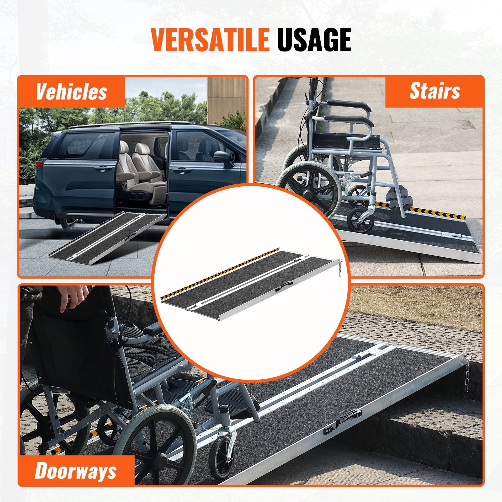 VEVOR Portable Wheelchair Ramp, 152 cm 363 kg Capacity, Non-Slip Aluminum Folding Threshold Ramp, Foldable Mobility Scooter Ramp Wheel Chair Ramp, Handicap Ramp for Home Steps, Stairs, Doorways, Curbs