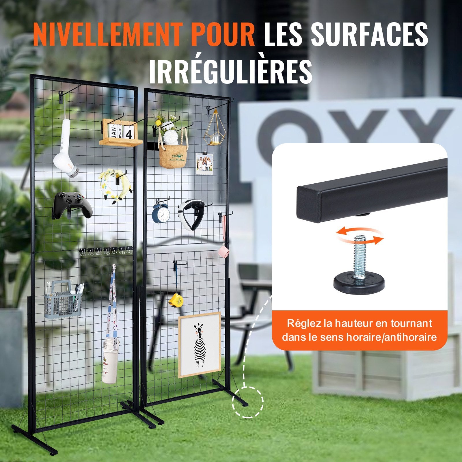 VEVOR 61 x 170.7 cm Grid Wall Panels Tower, 2 Packs Wire Gridwall Display Racks with T-Base Floorstanding, Double Side Gridwall Panels for Art Craft Shows, Retail Display with Extra Clips and Hooks