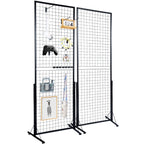 VEVOR 61 x 170.7 cm Grid Wall Panels Tower, 2 Packs Wire Gridwall Display Racks with T-Base Floorstanding, Double Side Gridwall Panels for Art Craft Shows, Retail Display with Extra Clips and Hooks