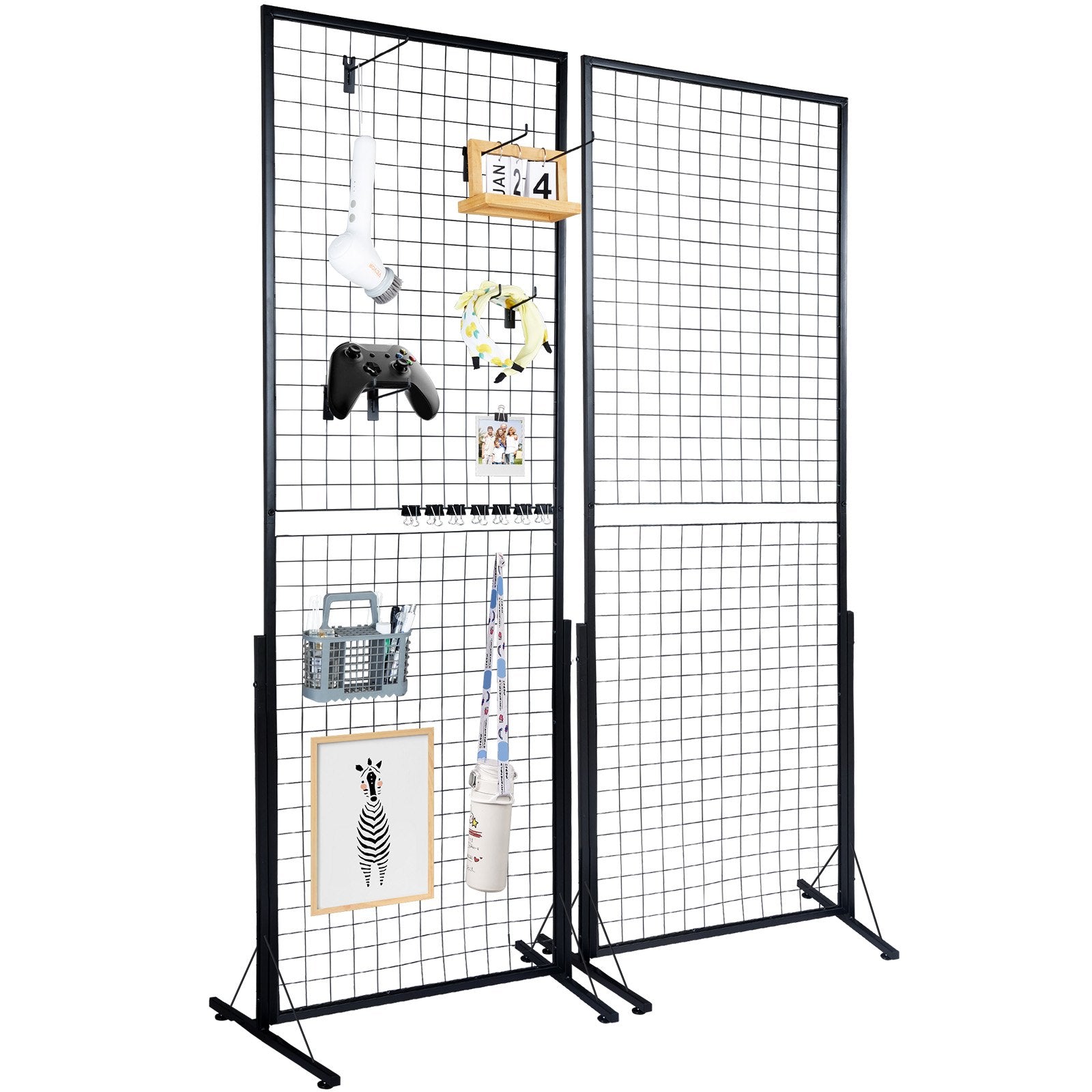 VEVOR 61 x 170.7 cm Grid Wall Panels Tower, 2 Packs Wire Gridwall Display Racks with T-Base Floorstanding, Double Side Gridwall Panels for Art Craft Shows, Retail Display with Extra Clips and Hooks