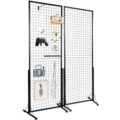 VEVOR 61 x 170.7 cm Grid Wall Panels Tower, 2 Packs Wire Gridwall Display Racks with T-Base Floorstanding, Double Side Gridwall Panels for Art Craft Shows, Retail Display with Extra Clips and Hooks