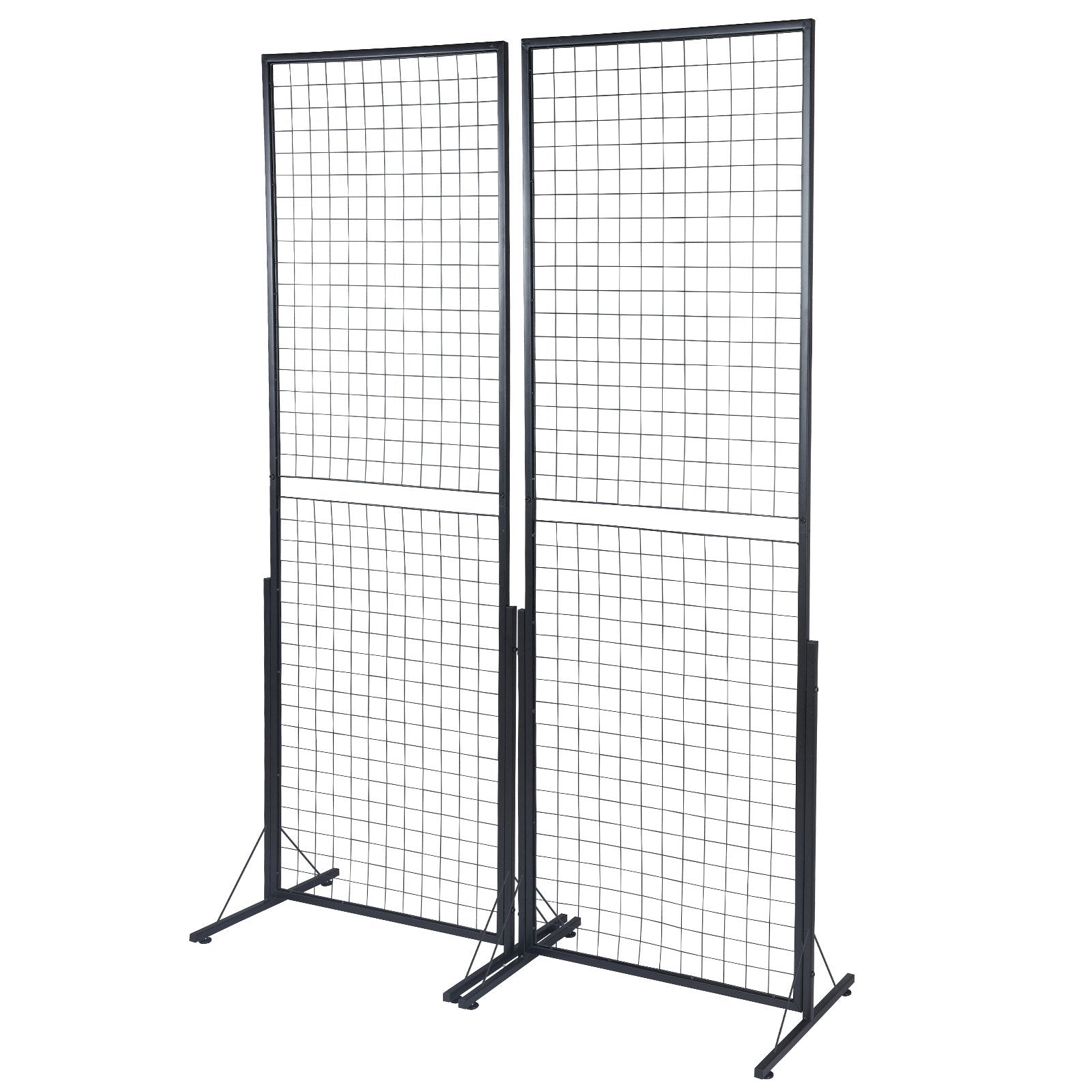 VEVOR 61 x 170.7 cm Grid Wall Panels Tower, 2 Packs Wire Gridwall Display Racks with T-Base Floorstanding, Double Side Gridwall Panels for Art Craft Shows, Retail Display with Extra Clips and Hooks