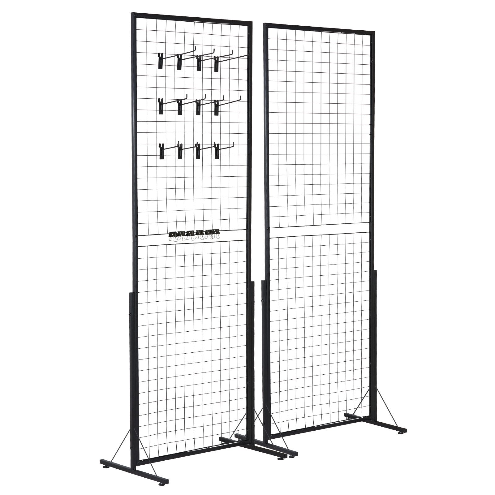 VEVOR 61 x 170.7 cm Grid Wall Panels Tower, 2 Packs Wire Gridwall Display Racks with T-Base Floorstanding, Double Side Gridwall Panels for Art Craft Shows, Retail Display with Extra Clips and Hooks