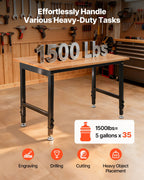 VEVOR Adjustable Workbench, 680 kg Capacity, 122 x 60 cm Oak Wood Top Workbench with 67-102 cm Height Adjustment, Heavy-Duty Hardwood Worktable for Garage, Workshop, Home, Office, Commercial