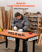 VEVOR Adjustable Workbench, 680 kg Capacity, 122 x 60 cm Oak Wood Top Workbench with 67-102 cm Height Adjustment, Heavy-Duty Hardwood Worktable for Garage, Workshop, Home, Office, Commercial