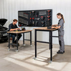 VEVOR Adjustable Workbench on Wheels, 680 kg Capacity, 122 x 60 cm Oak Wood Top Workbench with 72.5-107.5 Height Adjustment, Heavy-Duty Hardwood Worktable for Garage, Workshop, Home, Office