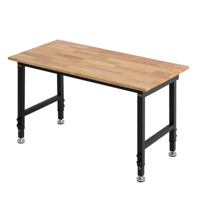VEVOR Adjustable Workbench, 680 kg Capacity, 122 x 60 cm Oak Wood Top Workbench with 67-102 cm Height Adjustment, Heavy-Duty Hardwood Worktable for Garage, Workshop, Home, Office, Commercial