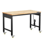 VEVOR 1219 mm Adjustable Workbench, 907 kg Load, Work Bench with Power Outlet, Wheels, and Pegboard, Heavy Duty Oak Wood Top Work Table for Garage, Workshop, Office, and Home