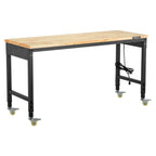 VEVOR 1524 mm Adjustable Workbench, 907 kg Load, Work Bench with Power Outlet, Wheels, and Pegboard, Heavy Duty Oak Wood Top Work Table for Garage, Workshop, Office, and Home