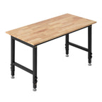 VEVOR Adjustable Workbench, 680 kg Capacity, 122 x 60 cm Oak Wood Top Workbench with 67-102 cm Height Adjustment, Heavy-Duty Hardwood Worktable for Garage, Workshop, Home, Office, Commercial