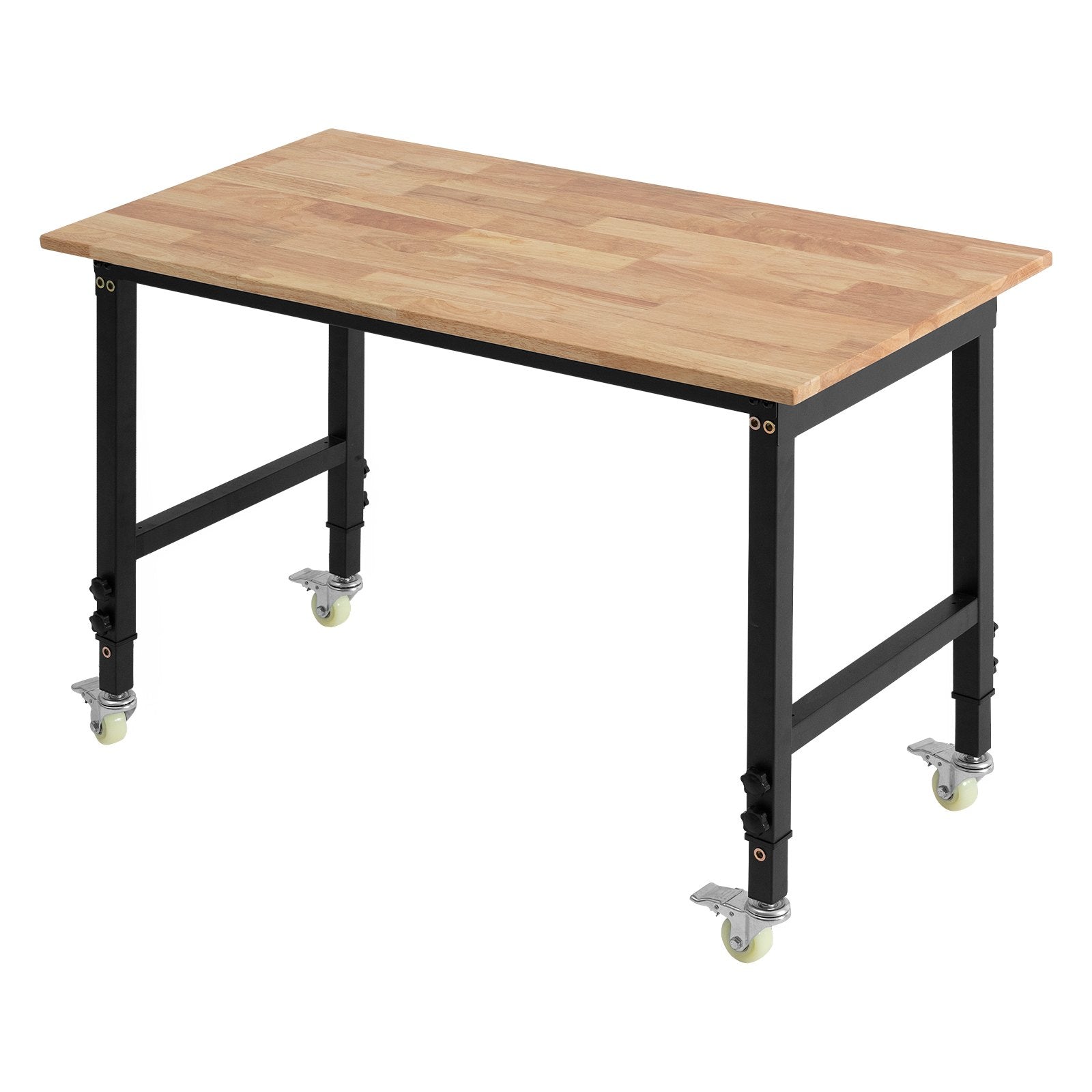 VEVOR Adjustable Workbench on Wheels, 680 kg Capacity, 122 x 60 cm Oak Wood Top Workbench with 72.5-107.5 Height Adjustment, Heavy-Duty Hardwood Worktable for Garage, Workshop, Home, Office