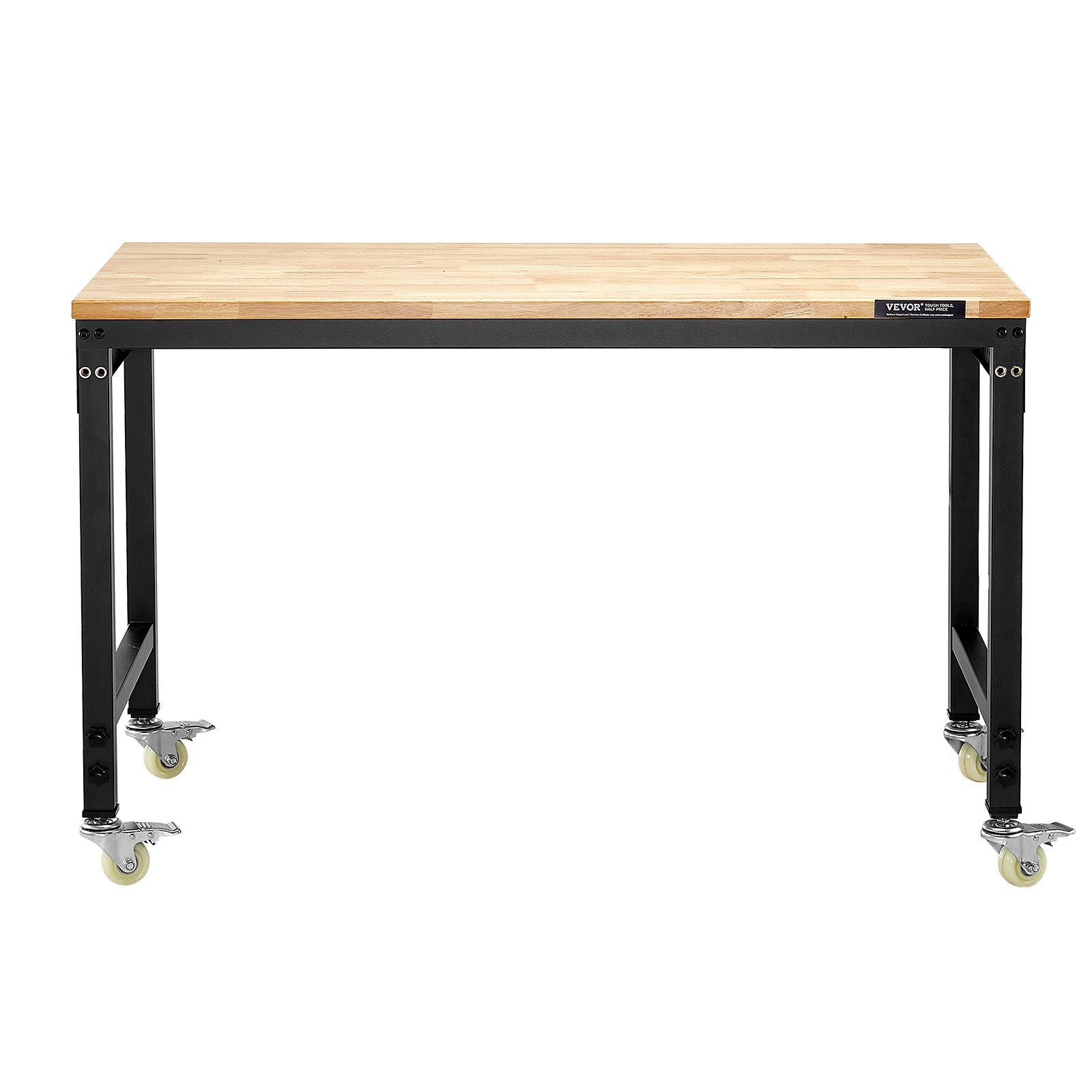VEVOR 1219 mm Adjustable Workbench, 907 kg Load, Work Bench with Power Outlet, Wheels, and Pegboard, Heavy Duty Oak Wood Top Work Table for Garage, Workshop, Office, and Home