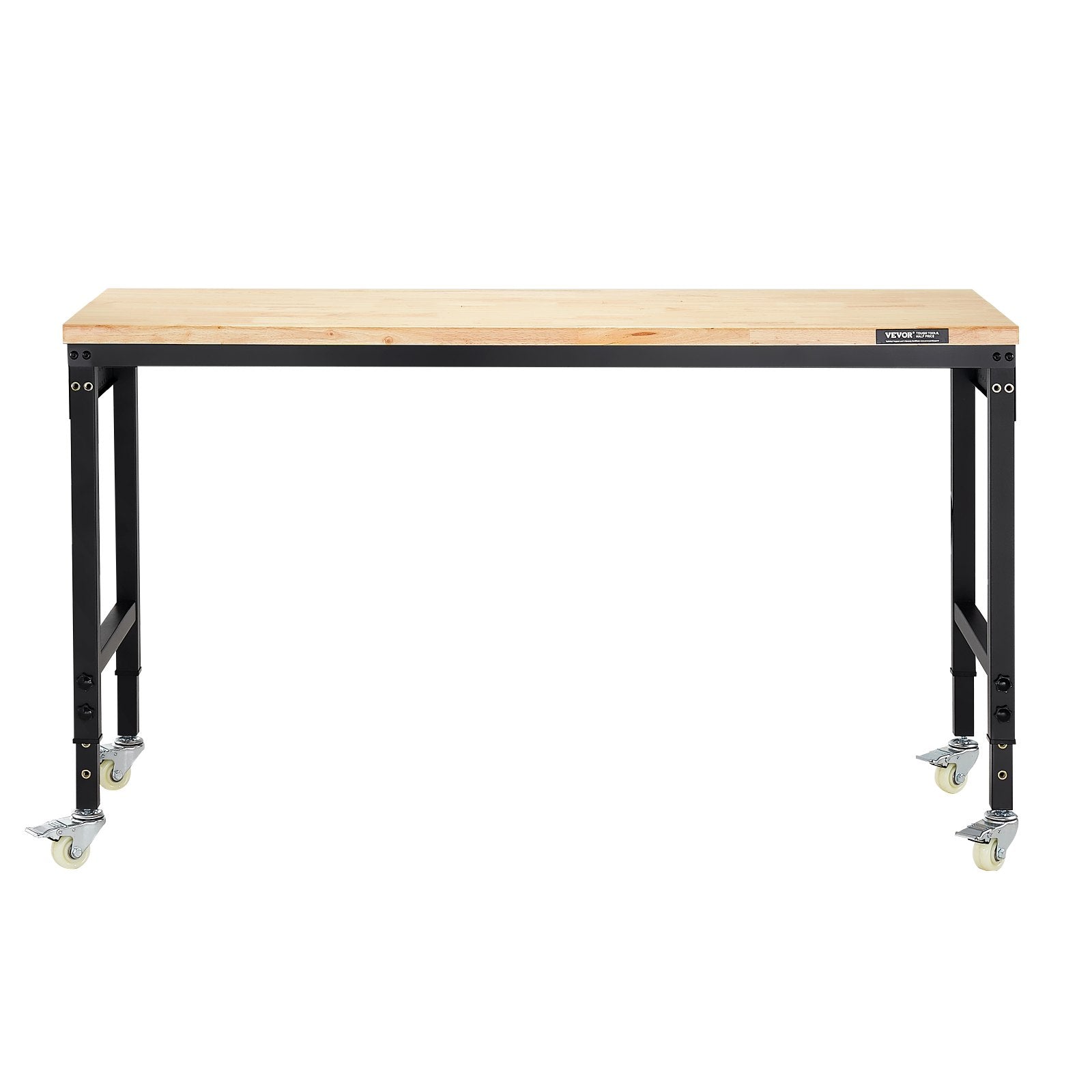 VEVOR 1524 mm Adjustable Workbench, 907 kg Load, Work Bench with Power Outlet, Wheels, and Pegboard, Heavy Duty Oak Wood Top Work Table for Garage, Workshop, Office, and Home