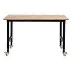 VEVOR Adjustable Workbench on Wheels, 680 kg Capacity, 122 x 60 cm Oak Wood Top Workbench with 72.5-107.5 Height Adjustment, Heavy-Duty Hardwood Worktable for Garage, Workshop, Home, Office