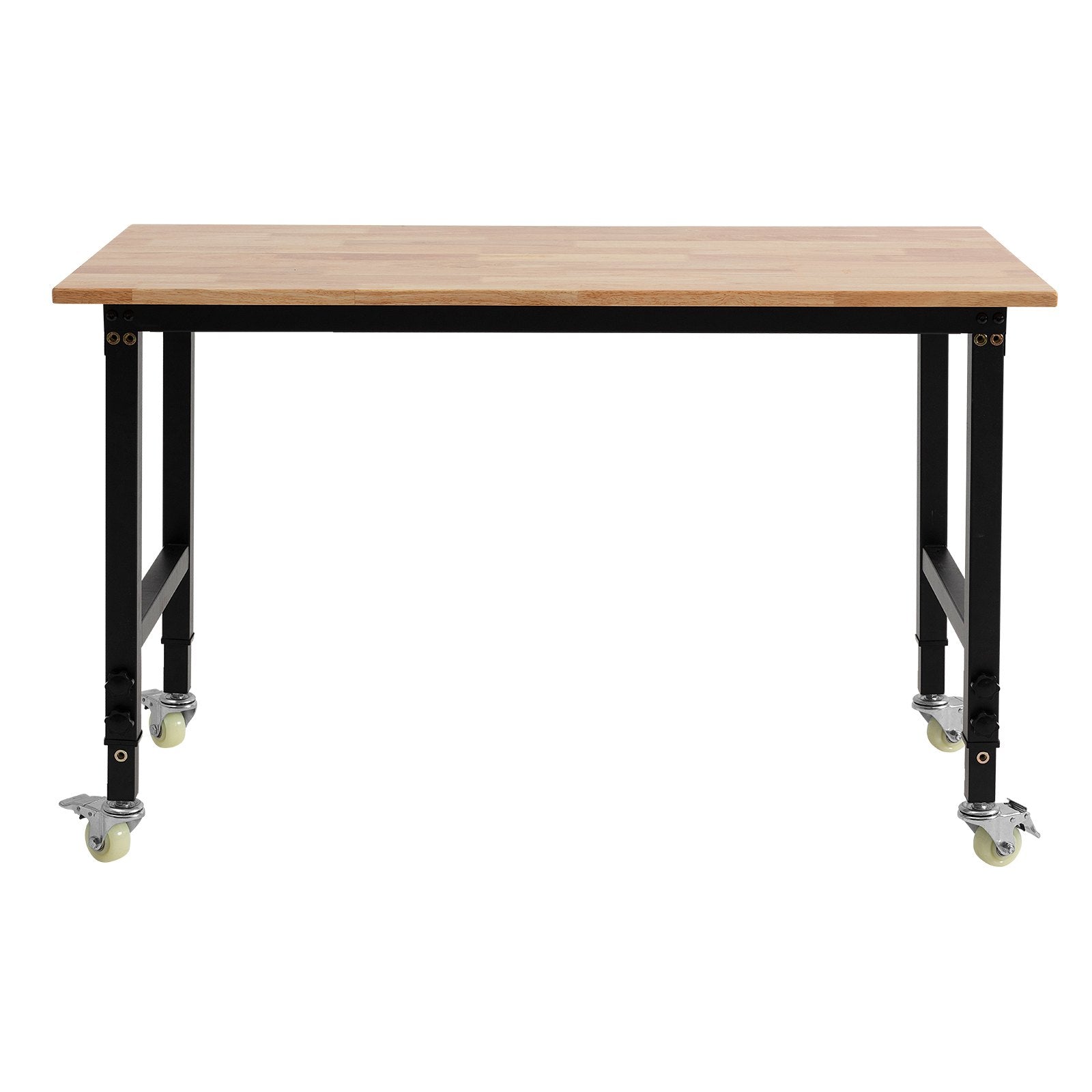 VEVOR Adjustable Workbench on Wheels, 680 kg Capacity, 122 x 60 cm Oak Wood Top Workbench with 72.5-107.5 Height Adjustment, Heavy-Duty Hardwood Worktable for Garage, Workshop, Home, Office