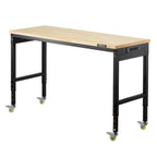 VEVOR 1524 mm Adjustable Workbench, 907 kg Load, Work Bench with Power Outlet, Wheels, and Pegboard, Heavy Duty Oak Wood Top Work Table for Garage, Workshop, Office, and Home