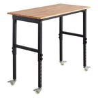 VEVOR Adjustable Workbench on Wheels, 680 kg Capacity, 122 x 60 cm Oak Wood Top Workbench with 72.5-107.5 Height Adjustment, Heavy-Duty Hardwood Worktable for Garage, Workshop, Home, Office