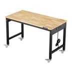 VEVOR 1219 mm Adjustable Workbench, 907 kg Load, Work Bench with Power Outlet, Wheels, and Pegboard, Heavy Duty Oak Wood Top Work Table for Garage, Workshop, Office, and Home