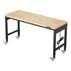 VEVOR 1524 mm Adjustable Workbench, 907 kg Load, Work Bench with Power Outlet, Wheels, and Pegboard, Heavy Duty Oak Wood Top Work Table for Garage, Workshop, Office, and Home