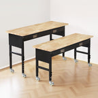 VEVOR 1524 mm Adjustable Workbench, 680 kg Load Capacity, Garage Workbench with Drawer, Power Outlet, Wheels, and Pegboard, Heavy Duty Oak Wood Top Work Table for Garage, Workshop, Office, and Home