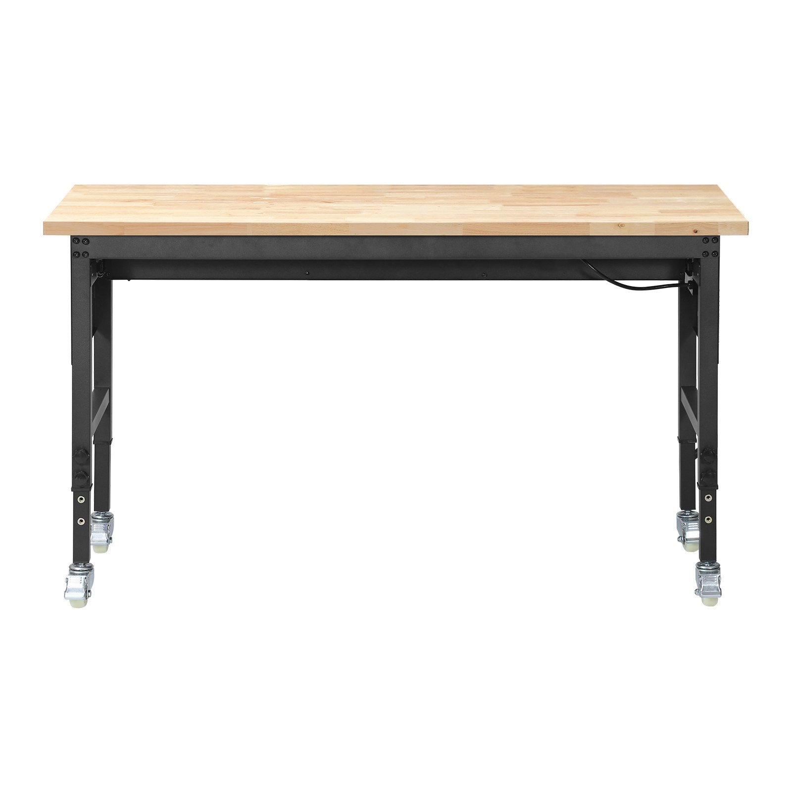 VEVOR 1524 mm Adjustable Workbench, 680 kg Load Capacity, Garage Workbench with Drawer, Power Outlet, Wheels, and Pegboard, Heavy Duty Oak Wood Top Work Table for Garage, Workshop, Office, and Home